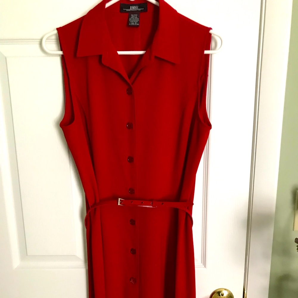 B. Moss red button down collared dress w/ belt